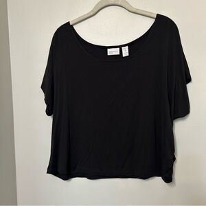 ZENERGY BY CHICO'S BLACK CROP TOP BOAT NECK SHORT SLEEVE SIZE 2 casual top EUC